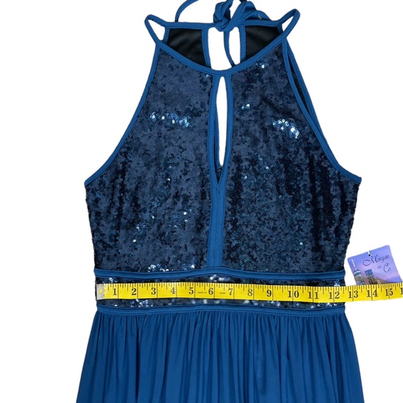 NWT Morgan & Co. Sequin A-Line Gown in Peacock Blue - Picture 10 of 15